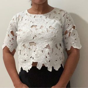 BAR III WHITE IVORY BEIGE LACE CROCHET PENCIL DRESS TOP